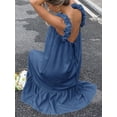 thumbnail image 2 of Dusty Blue Womens Sleeveless Ruffle Hem Maxi Dress With Open Back And Tie Detail, 2 of 7