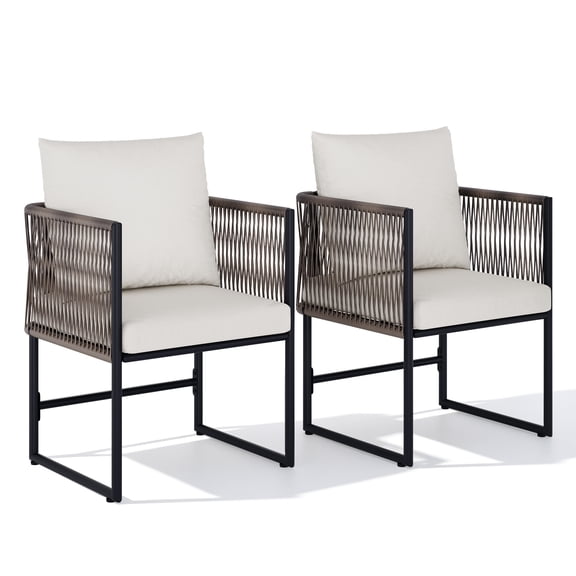 Durable PE Rattan Patio Dining Chairs Set – Outdoor Garden Bistro Seating with Cushions – Weather-Resistant, Comfortable & Stylish – Perfect for Balcony or Yard – Set of 2, Beige