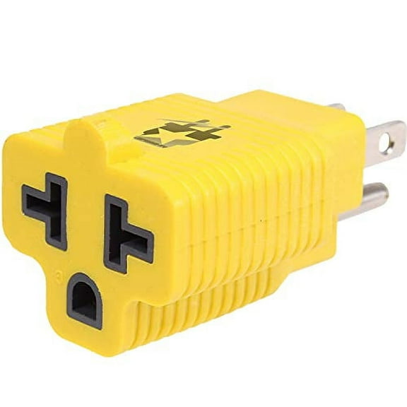 Journeyman-Pro 4 in 1 Female T-Blade Adapter 15 Amp Household Plug to 20 Amp, 5-15P to 5-20R,6-15R,6-20R - 15A to 20A 125V, Window AC Wall Outlet adaptor. Easy to see Yellow. (1-PACK, Yellow)