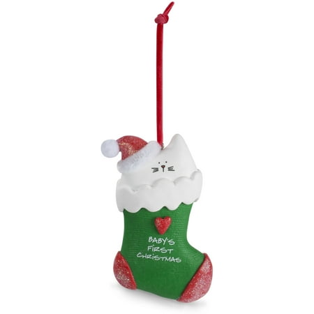 Pavilion - Baby's First Christmas Stocking Clay Cat Ornament 2.5 Inch