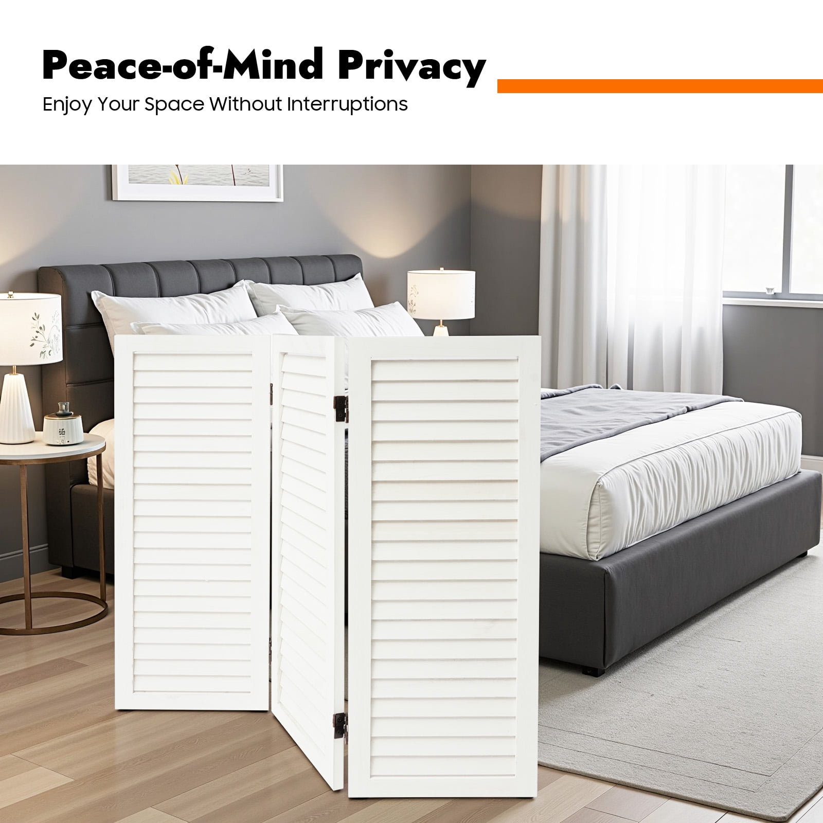 Wood Room Divider 3 Panel, Short Folding Privacy Screen 31.9in Tall, White Freestanding Room Partitions for Office, Bedroom, Home