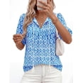 thumbnail image 3 of PRETTYGARDEN Womens Summer Boho Tops Vacation Outfits Casual Tie Front V Neck Peasant Blouses Puff Short Sleeve Shirts, 3 of 7