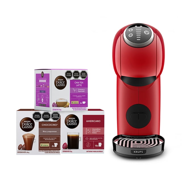 Combo Cafetera de Espreso T-fal Krups Genio S Para 2 Shots Programable Roja con 3 Cajas de Cápsulas.