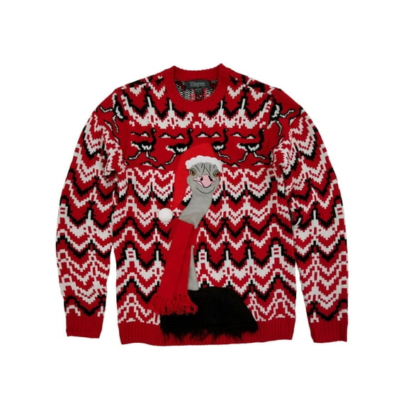 Mens Ugly Christmas Ostrich Scarf Holiday Knit Crewneck Sweater X-Large