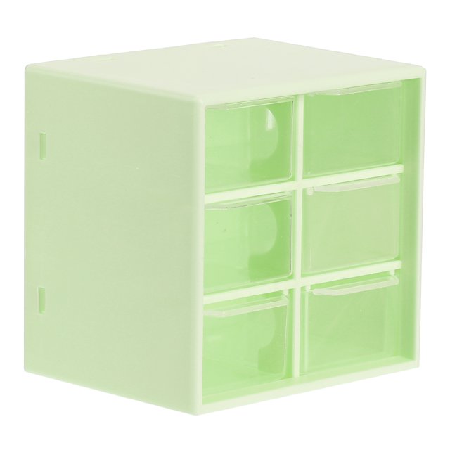 Unique Bargains Mini Desk Storage, Plastic Clear Makeup Cosmetics Desk Organizer with 6 Drawers, Green