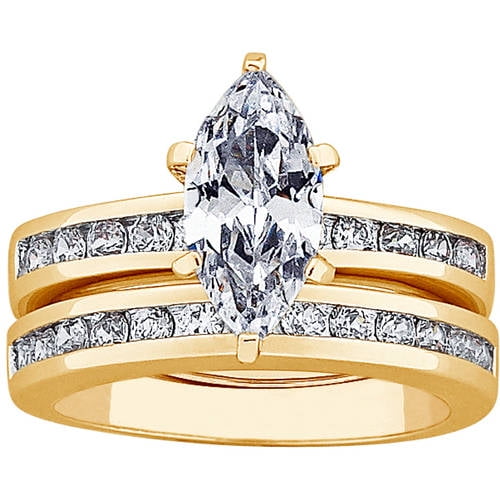 ONLINE - Gold-Plated Marquise CZ Solitaire Wedding Ring Set, 2-Piece ...