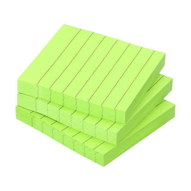 Notas adhesivas de 3" x 3" de Uxcell, blocs de notas autoadhesivos de colores fluorescentes, 100 hojas/pad, verde, paquete de 3