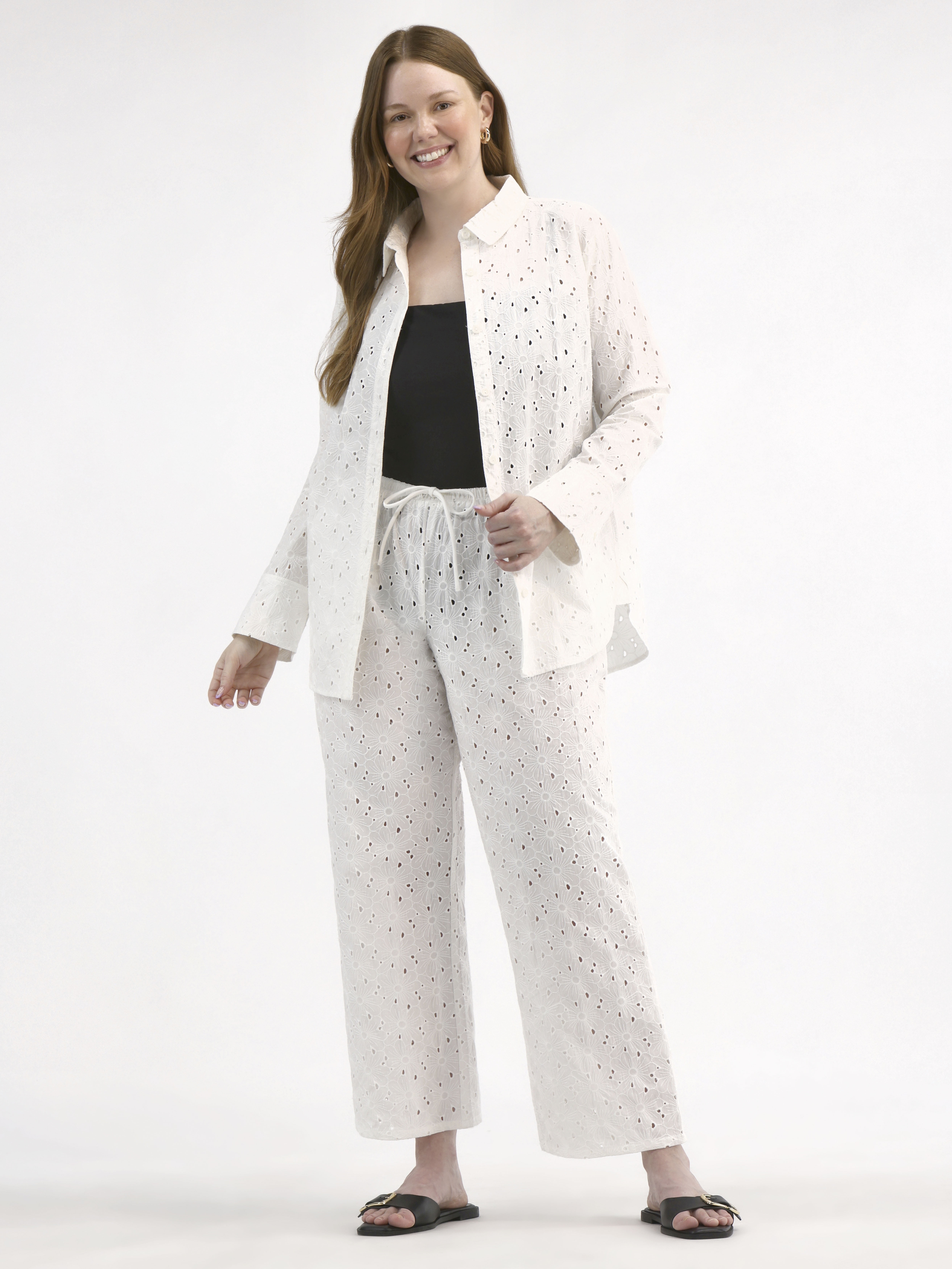 Free Assembly Women's Cotton Eyelet Coverup Tunic Shirt, Sizes XXS-XXL