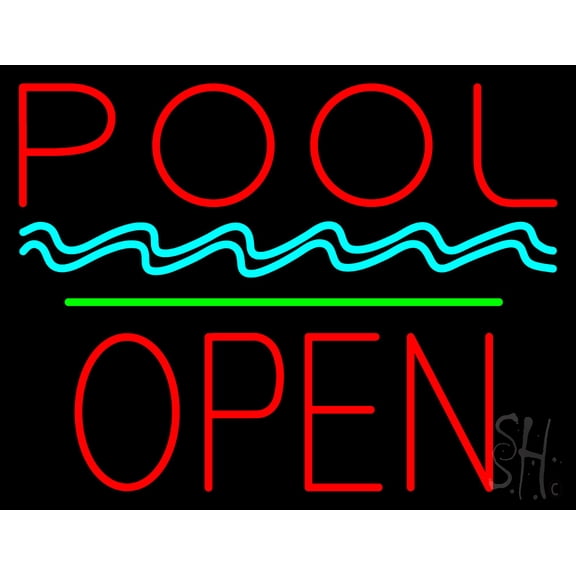 Pool Block Open Green Line LED Neon Sign 24 x 31 - inches, Clear Edge Cut Acrylic Backing, with Dimmer - Bright and Premium built indoor LED Neon Sign for Bar decor.