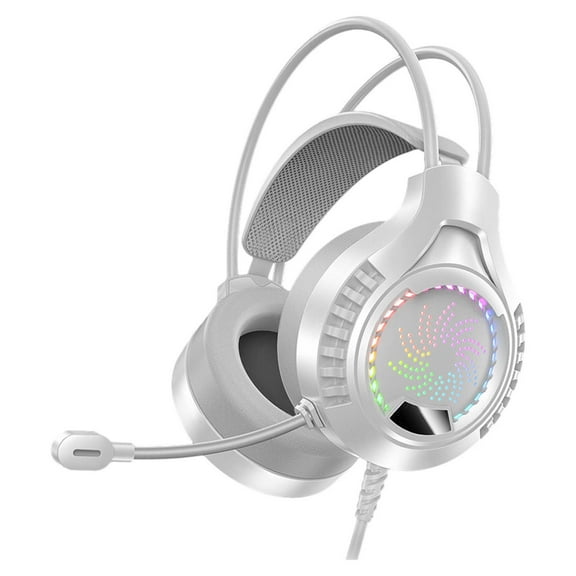 Tunhigl White Gaming Headset for Men Women with Flexable Mic ( 6Ft Cord ) Wired USB 3.5mm Dual Connectivity for PC - Over-Ear Headphones with LED Lights for Streaming & Esports (FPS, MOBA, RPG)