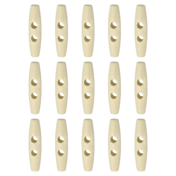 Uxcell 15pcs Wooden Toggle Buttons 50mm / 2" Double Hole Wood Olive Horn Sewing Buttons for Coat Sweaters Clothing DIY Craft, Natural Color