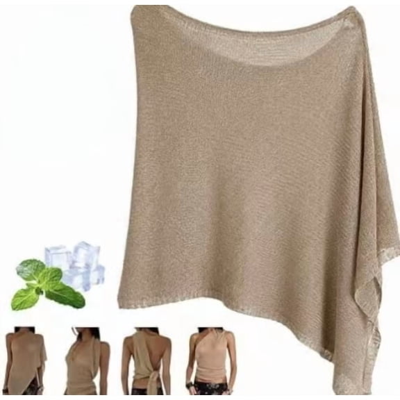 Women Lightweight Open Knit Summer Poncho Cover Up, Breathable Mesh Beach Shawl, Asymmetric Hem Loose Vacation Swimsuit Wrap Top