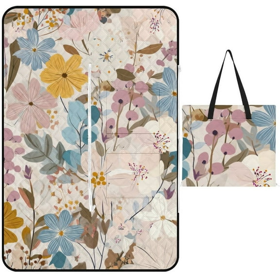 Pastel Floral Seamless Pattern Design Waterproof Picnic Blanket with Foldable Zipper, Suitable for Outdoor Use, Suitable for Travel, Camping, Beaches, Parks, Grasslands, Picnic Blanket Accessories