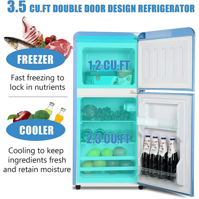 KRIB BLING Retro Fridge With Freezer,3.5 Cu. Ft Refrigerator With 2  Doors,7- Level Adjustable Thermostat, Removable Glass Shelves For Bedroom,  Office