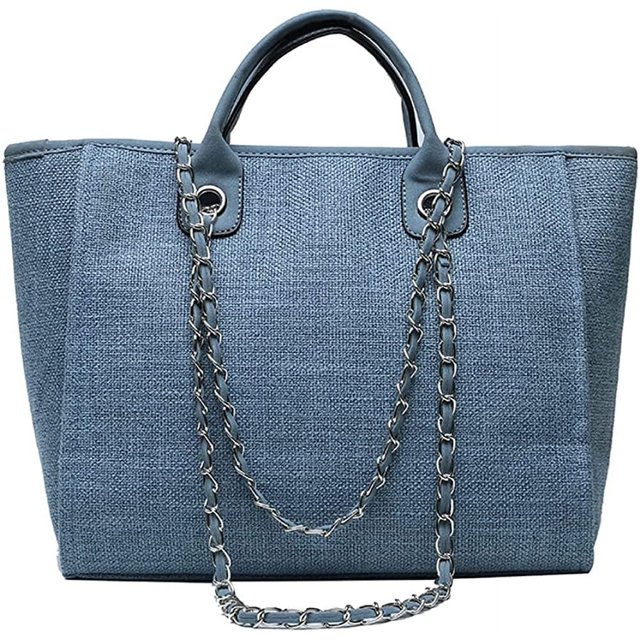 LinYooLi Women Canvas Handbag Large Capacity Chain Tote Bag PU Handle Shoulder Bag