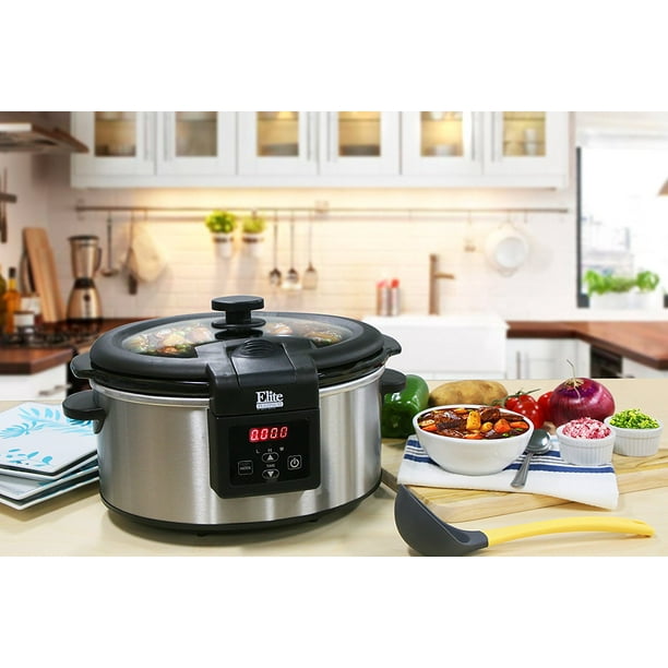 Elite Platinum MST6013D 6 qt Programmable Slow Cooker with Locking Lid