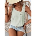 thumbnail image 2 of Women'S Button Asymmetrical V Neck Striped Print Blouses Casual Sleeveless Tank Top Summer Shirt Tops Light Green XL, 2 of 7