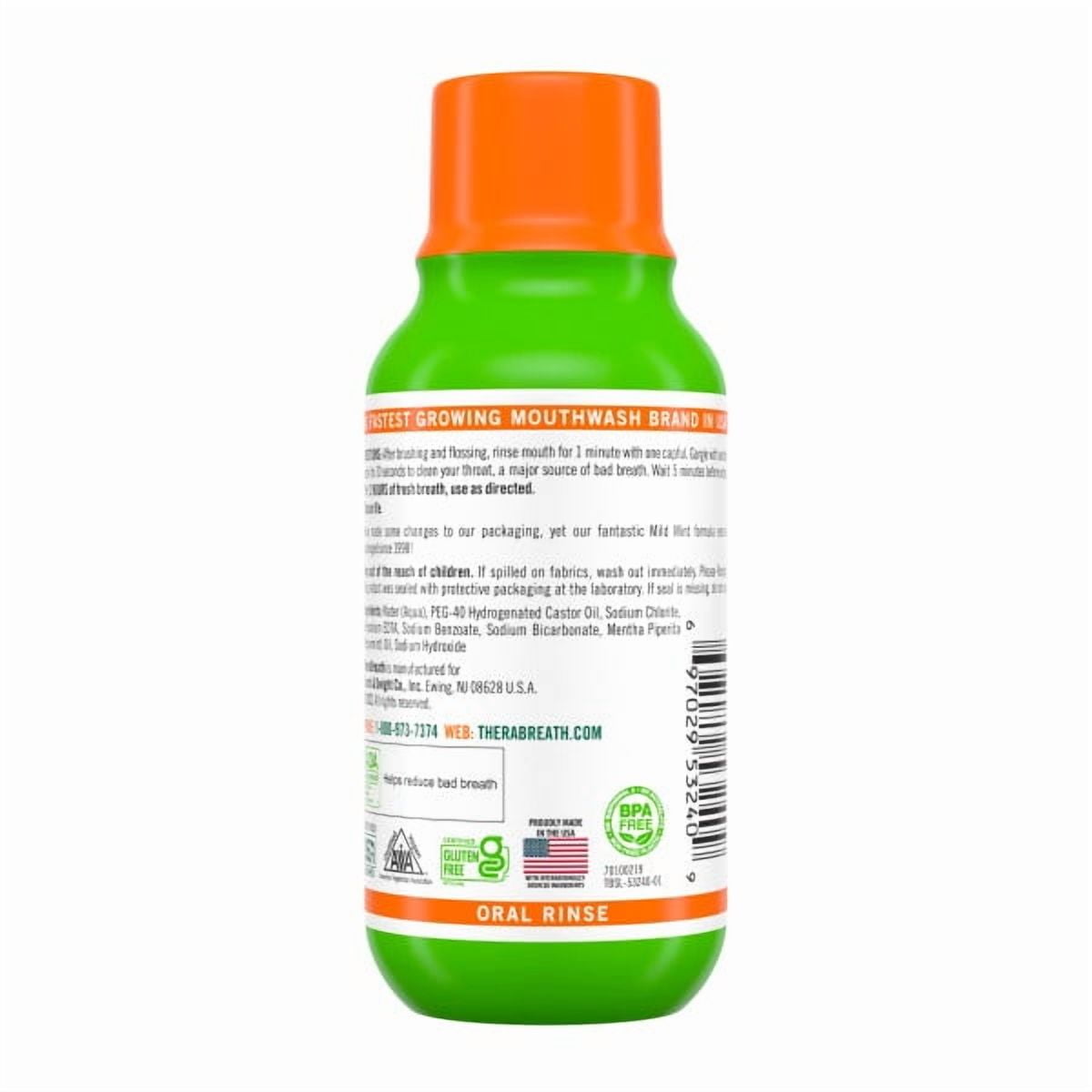 6 Pack - TheraBreath Fresh Breath Mouthwash, Mild Mint, Alcohol-Free, Travel Size, 3 fl oz