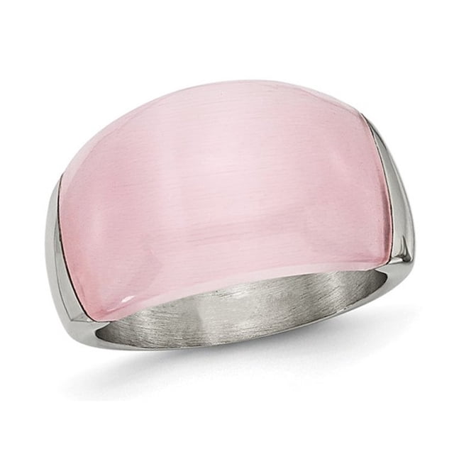Stainless Steel Brushed Pink Cats Eye Ring