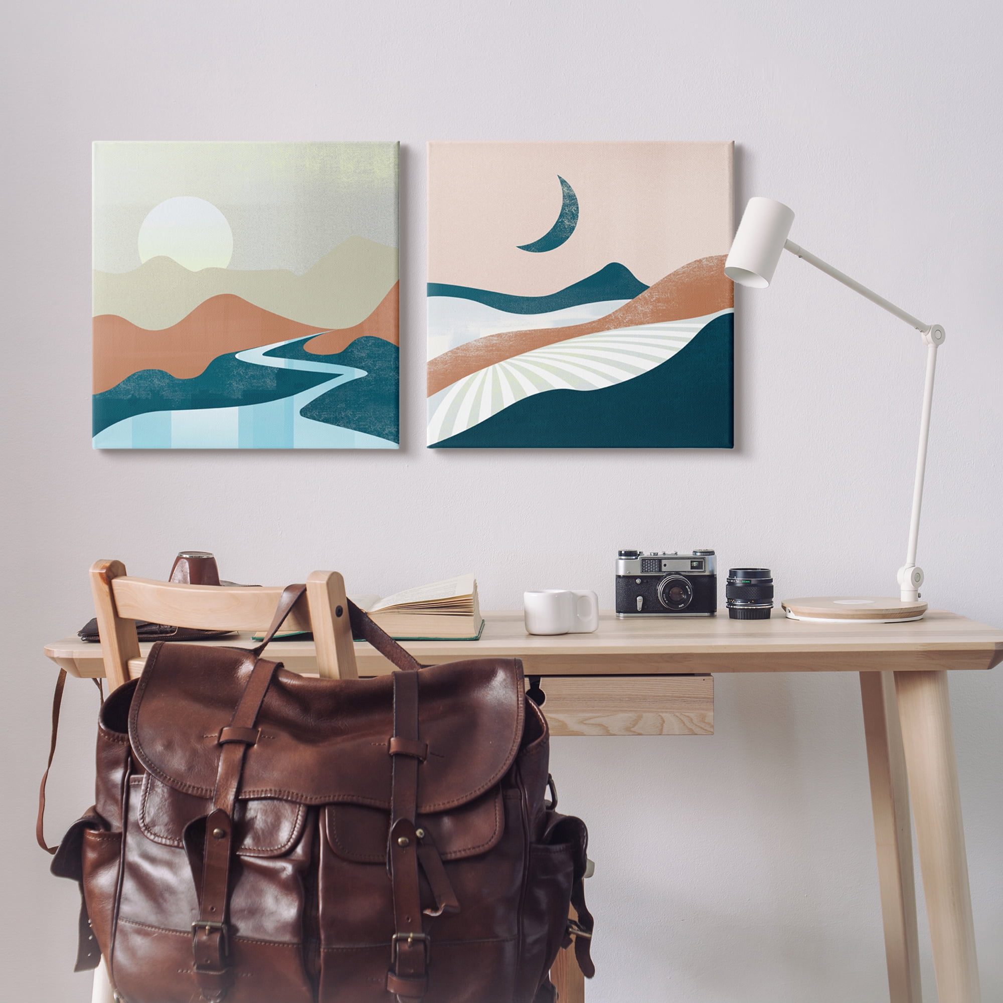 Stupell Industries Abstract Day & Night Landscape Abstract Painting Gallery Wrapped Canvas Print Wall Art, 24 x 24, Set of 2