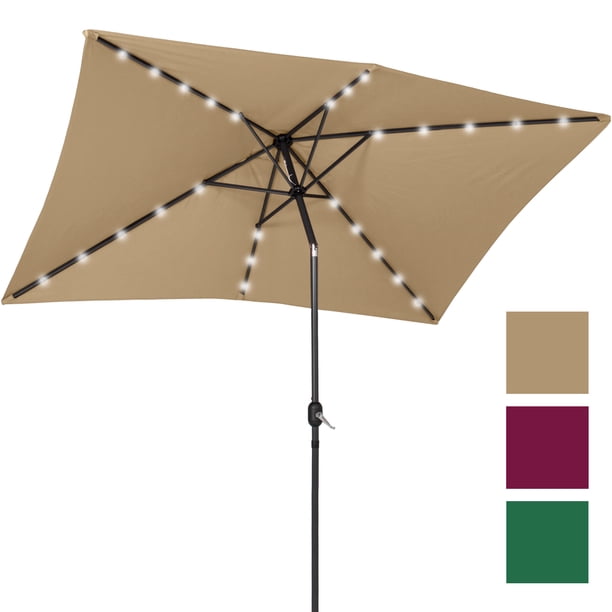 Best Choice Products 10x6 5ft Rectangular Solar Led Patio Umbrella W Tilt Adjustment Tan Walmart Com Walmart Com