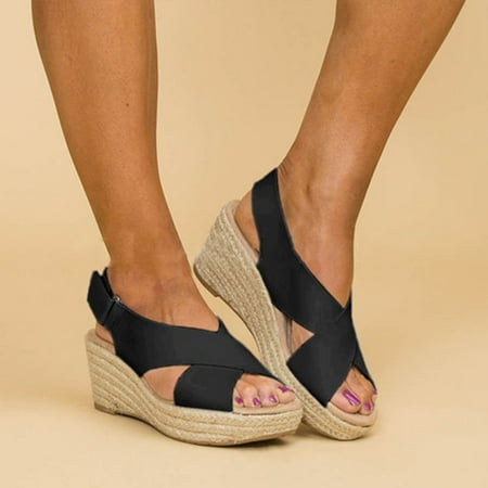 

Yedhsi Women s Casual Platform Straw Middle Heel Wedge Open Toe Breathable Sandals Women s Sandals