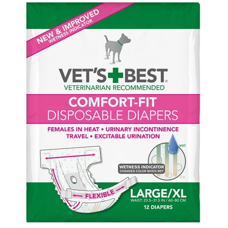 UPC: 0031658104482 | Vet s Best Comfort Fit Dog Diapers  Disposable Female Dog Diapers  Absorbent with Leak Proof Fit  Large/X-Large  12 Count