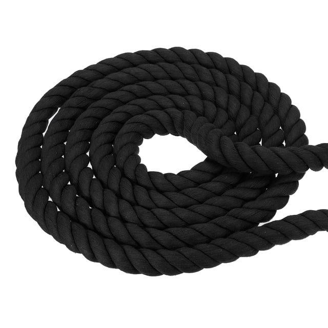 Uxcell Natural Twisted Cotton Rope 3 Strand Thick Cotton Rope Tug 0.98" x 98.43ft Black