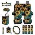 thumbnail image 6 of Jeiento 15 Pcs Sunflower Leopard Car Seat Covers Car Accessories Full Set for Women Seat Belt Covers Air Vent Phone Holder Rearview Mirror Cover Garbage Bag Cup Coasters, 6 of 6