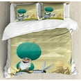 thumbnail image 1 of Donkey Duvet Cover Set Queen Size, Cartoon of Nasreddin Hodja Riding the Donkey Backwards Famous Anatolian Fable Theme, Decorative 3 Piece Bedding Set with 2 Pillow Shams, Multicolor, by Ambesonne, 1 of 3