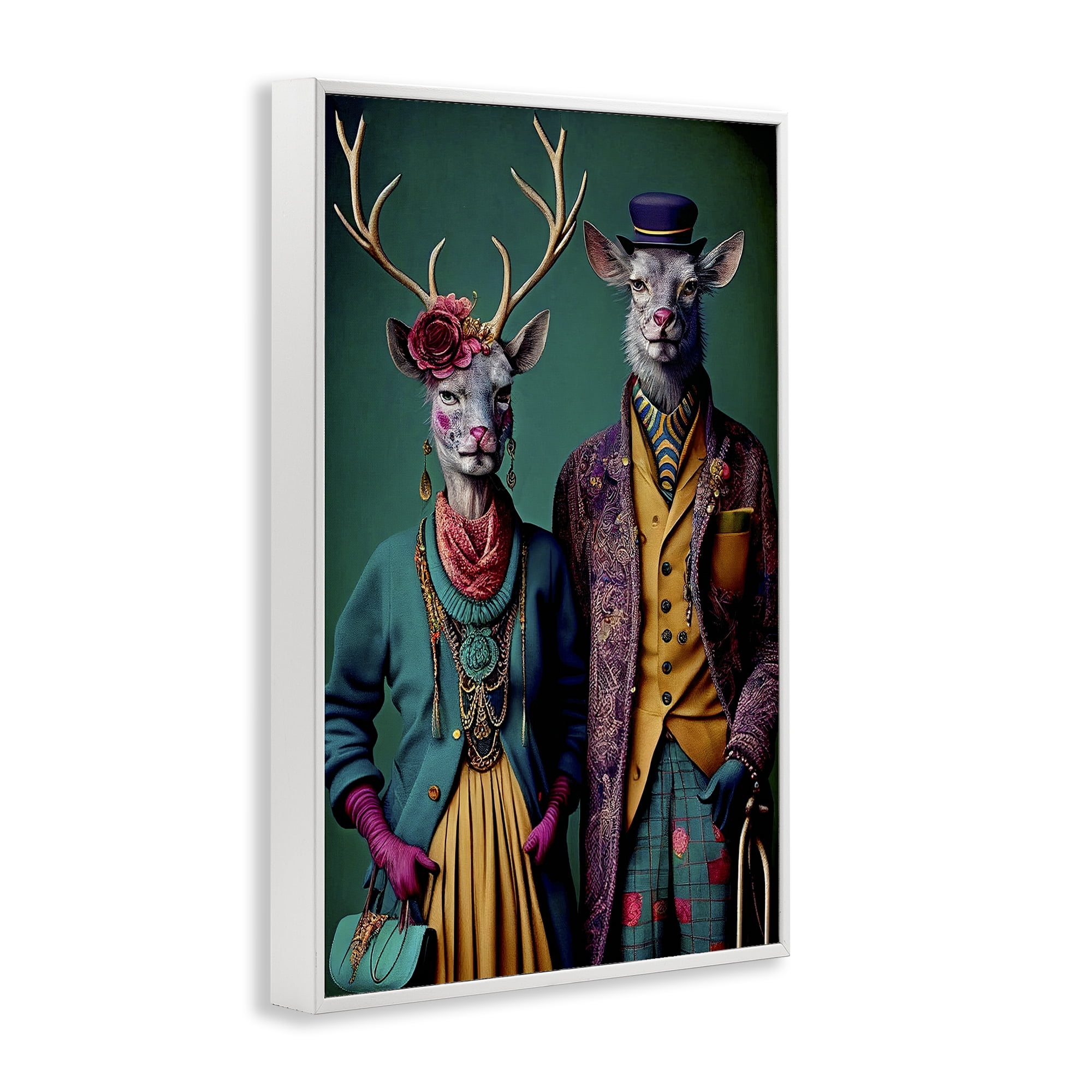 Stupell Industries Deer in Historic Clothes Novelty Painting White Framed Art Print Wall Art, 16 x 24