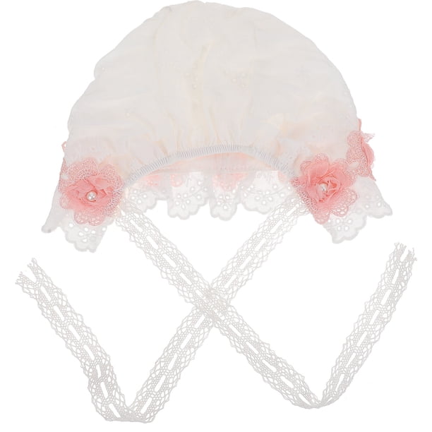 1 gorro de encaje con protección solar para recién nacidos con decoración floral.