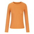 thumbnail image 3 of JUNWELL Women‘s Ribbed Knit Tops Crewneck Solid Color Long Sleeve T Shirts Slim Fitted Casual Stretch Tight Basic Tee, 3 of 5