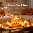 thumbnail image 6 of Boovnll Halloween Candy Bucket, Light Up Plastic Pumpkin Trick or Treat Bucket with Anti-Spill Base, 6 in Foldable Reusable Candy Bowl for Kids Party Decor, Orange, 6 of 8