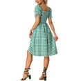 thumbnail image 3 of INSPIRE CHIC Gingham Smocked Dress for Women's Square Neck Side Slit Casual Plaid Dresses S Green, 3 of 6