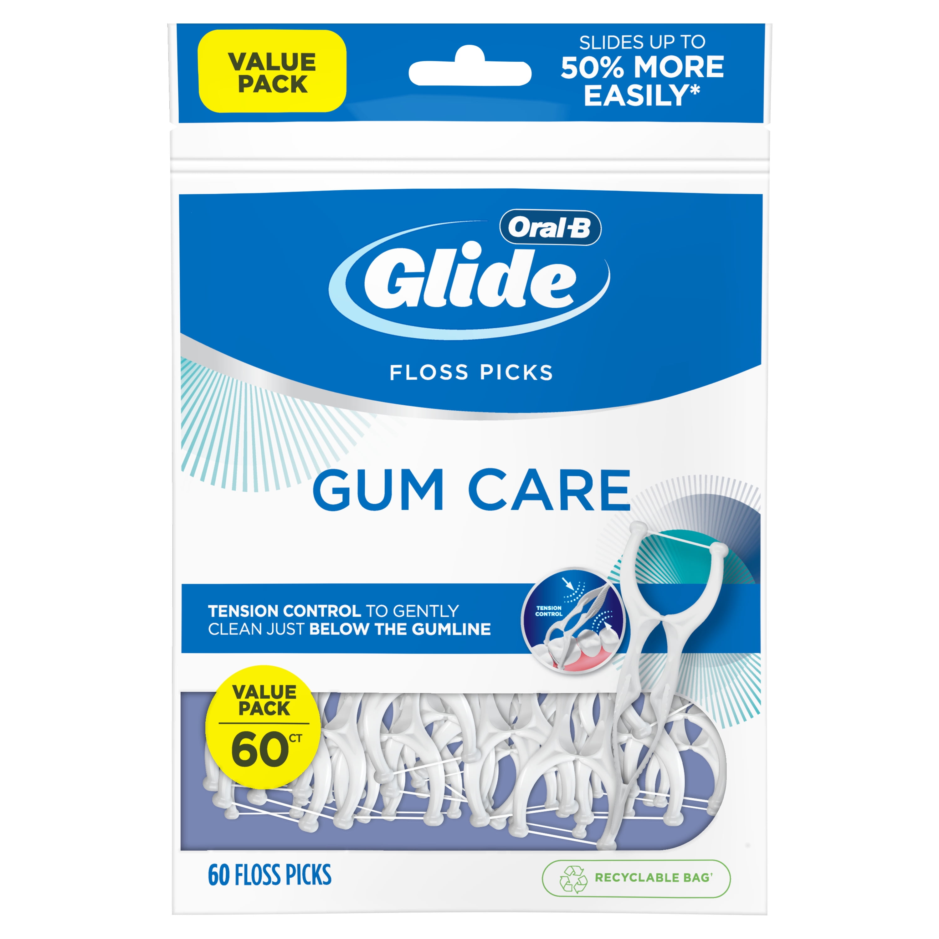 Oral-B Glide Gum Care Floss Picks, Tension Control, 60 Ct