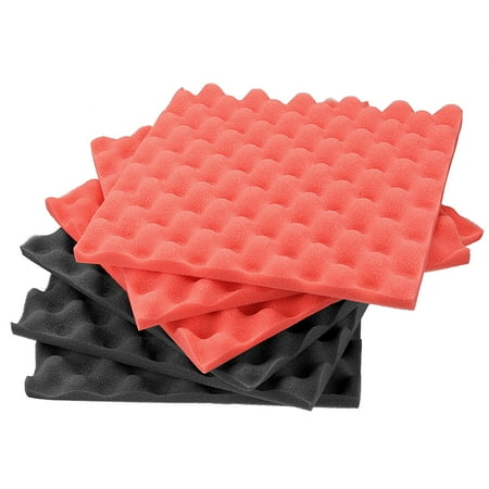 6Pcs Acoustic Foam Panel Noise Absorbing Soundproof Sponge, Egg Groove, 30x30x2cm, for Recording Studio Ktv Black Red
