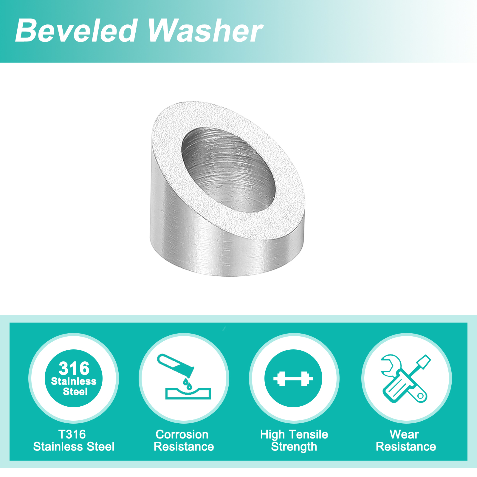 Uxcell 20 Pack 3/8 Inch 30 Degree Angle Beveled Washer, Silver