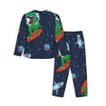 thumbnail image 2 of Junzan Dinosaur Astronaut Space Surfing Print Womens Pajama Sets,Long Sleeve Button Down For Women Pjs 2 Piece, 2 of 9