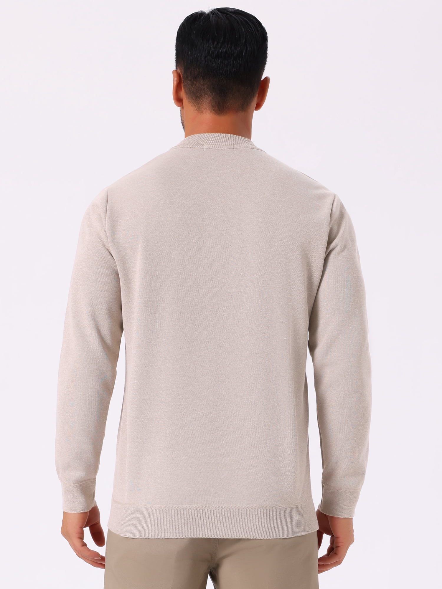 DARING DIVA Men's Mock Neck Pullover Quarter Zip Knitted Polo Sweater L Beige