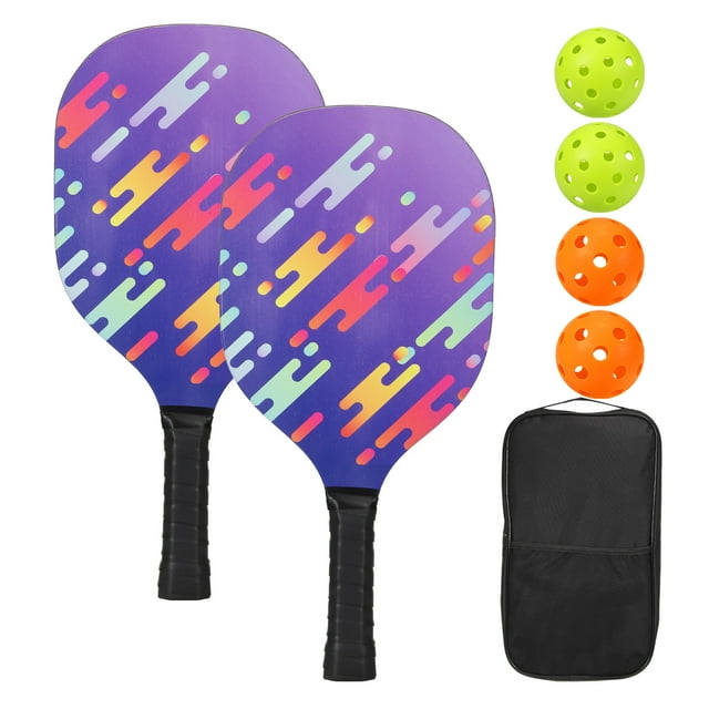 Unique Bargains Pickleball Paddles Set with 2 Wood Pickleball Rackets 4 Pickleball Balls & Carry Bag