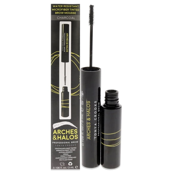 Arches & Halos Microfiber Tinted Brow Mousse - Highly Pigmented Brow Color - For Full and Bold Brows - Vegan and Cruelty Free Makeup - Charcoal, 0.106 fl oz