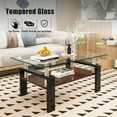 thumbnail image 5 of Rectangle Coffee Table for Living Room,2-Tier End Table with Tempered Glass,Wooden Shelf,Stainless Steel Support Pillars,Transparent Glass + Black Leg, 5 of 8