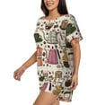 thumbnail image 2 of Bingfone Vintage Coffee Print Pajamas Sets for Women Soft Short-Sleeved Pjs with Lounge Shorts Two Piece Sleepwear, 2 of 8
