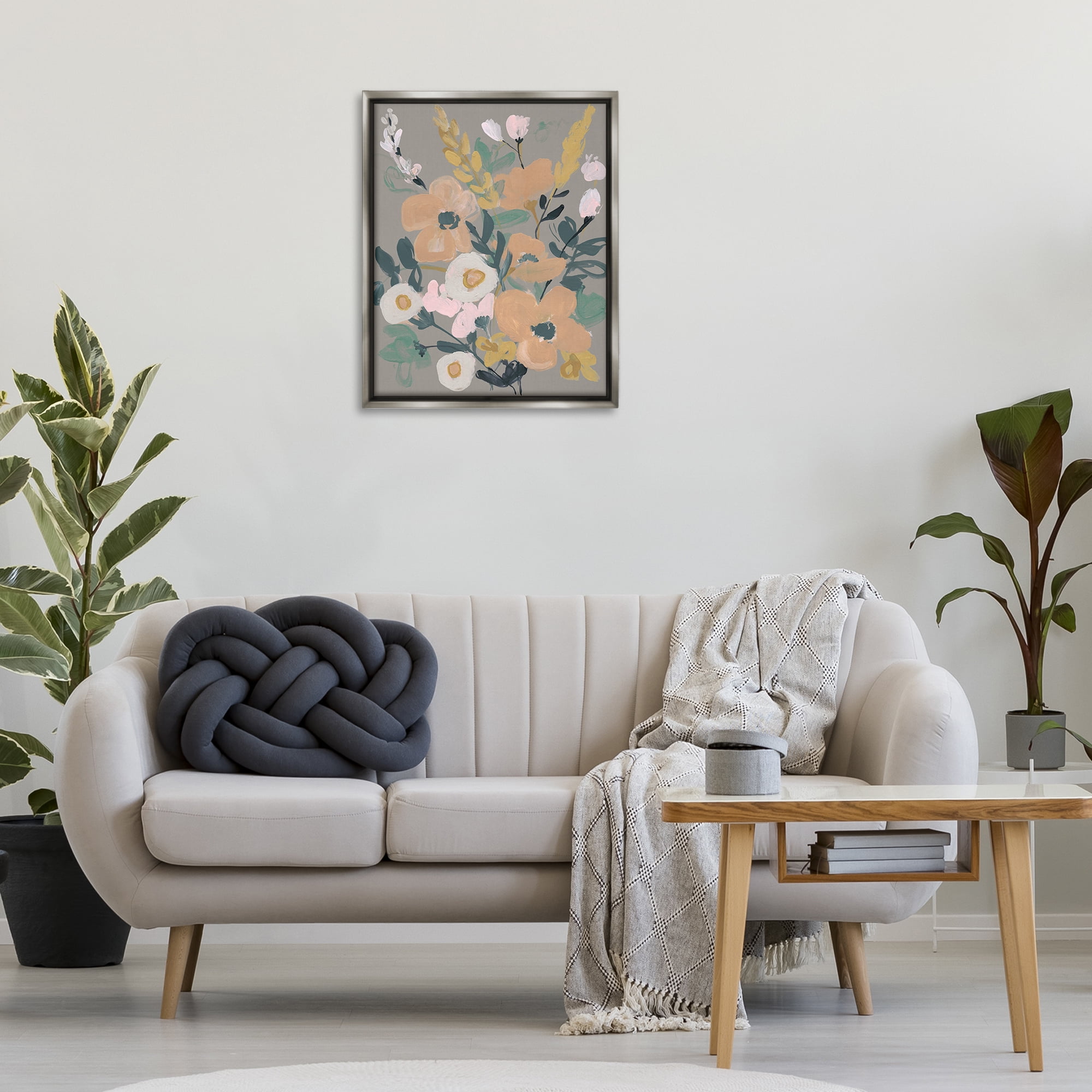 Stupell Industries Modern Wildflower Collage Botanical & Floral Painting Gray Floater Framed Art Print Wall Art, 25 x 31