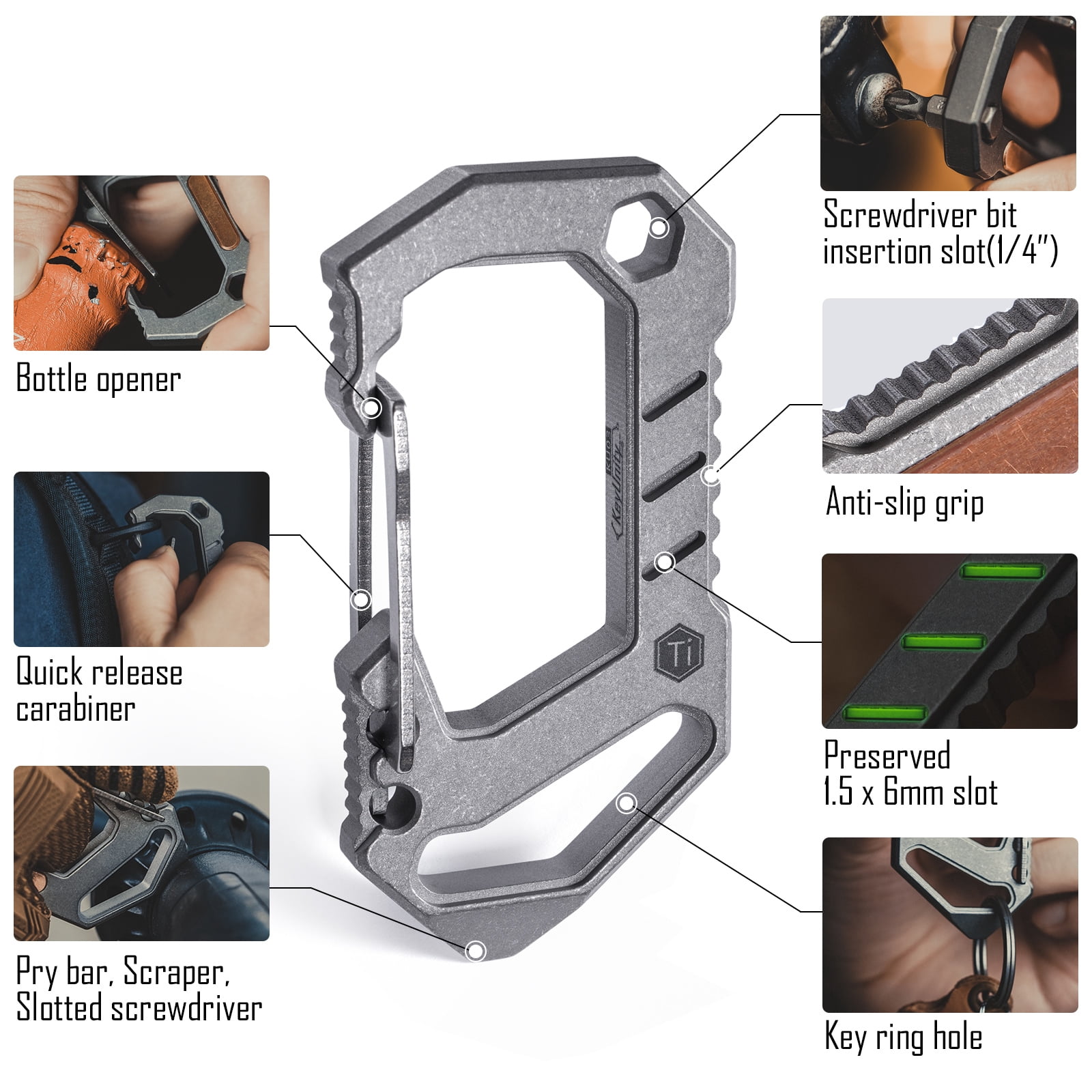 Key Unity Titanium Multitool Carabiner Keychain, 6 in 1 EDC Multitool Keychain for Men and Women,3.1x1.5x0.3inches, KU03
