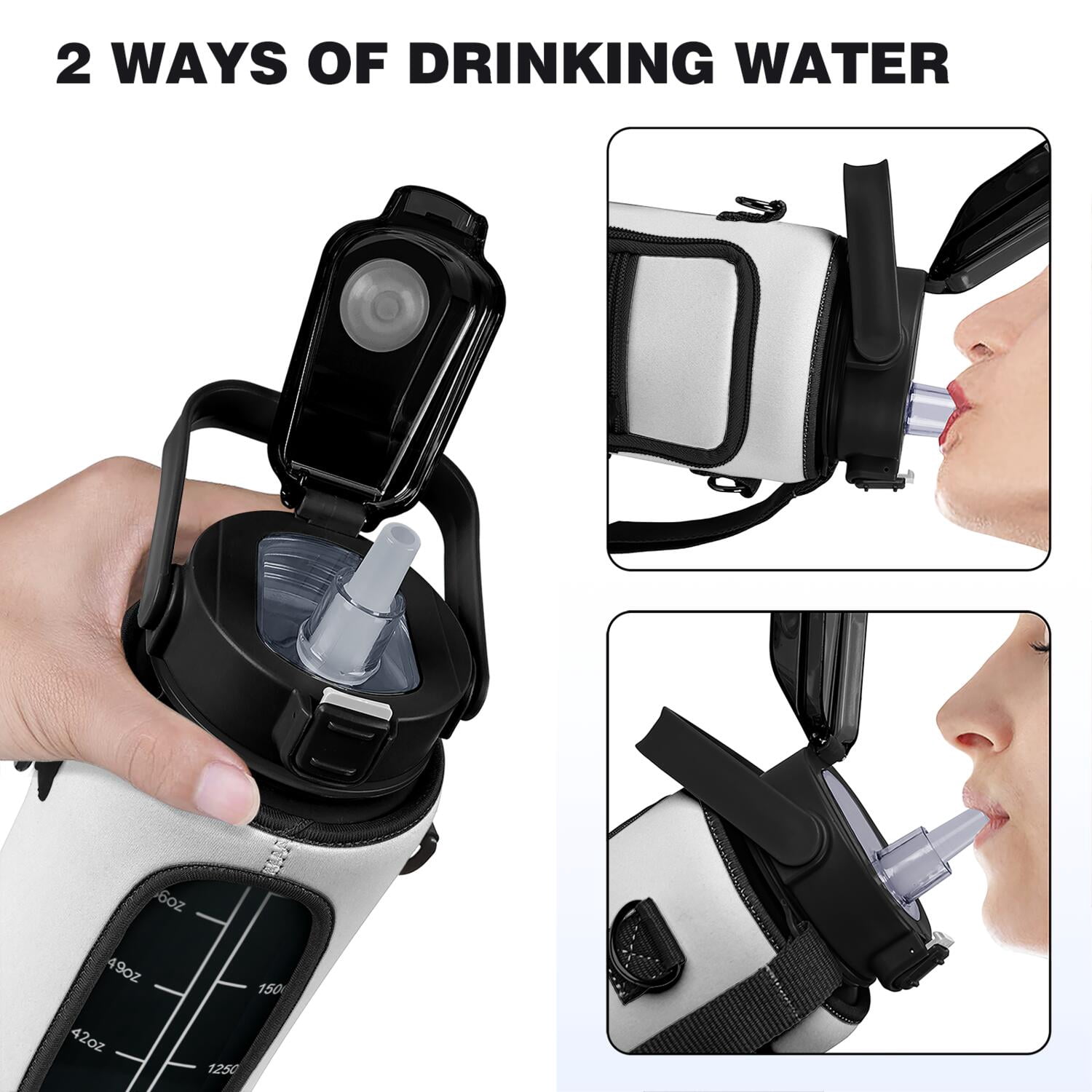 64oz Sports Water Bottle with Detachable Strap, Button-Operated Lid, and Straw - Perfect for Hydration on the Go