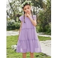 thumbnail image 3 of Oudiya Girls Summer Purple Dress Flared Sleeve Swiss Dots Party Pleated Dress for Kids 4-12Y, 3 of 8