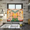 thumbnail image 4 of Yayeee Kitchen Curtains Tier Pair Light Filtering 27"x36" Rod Pocket Short Cafe Window Panel, Pink Cityscape Painting, 4 of 7