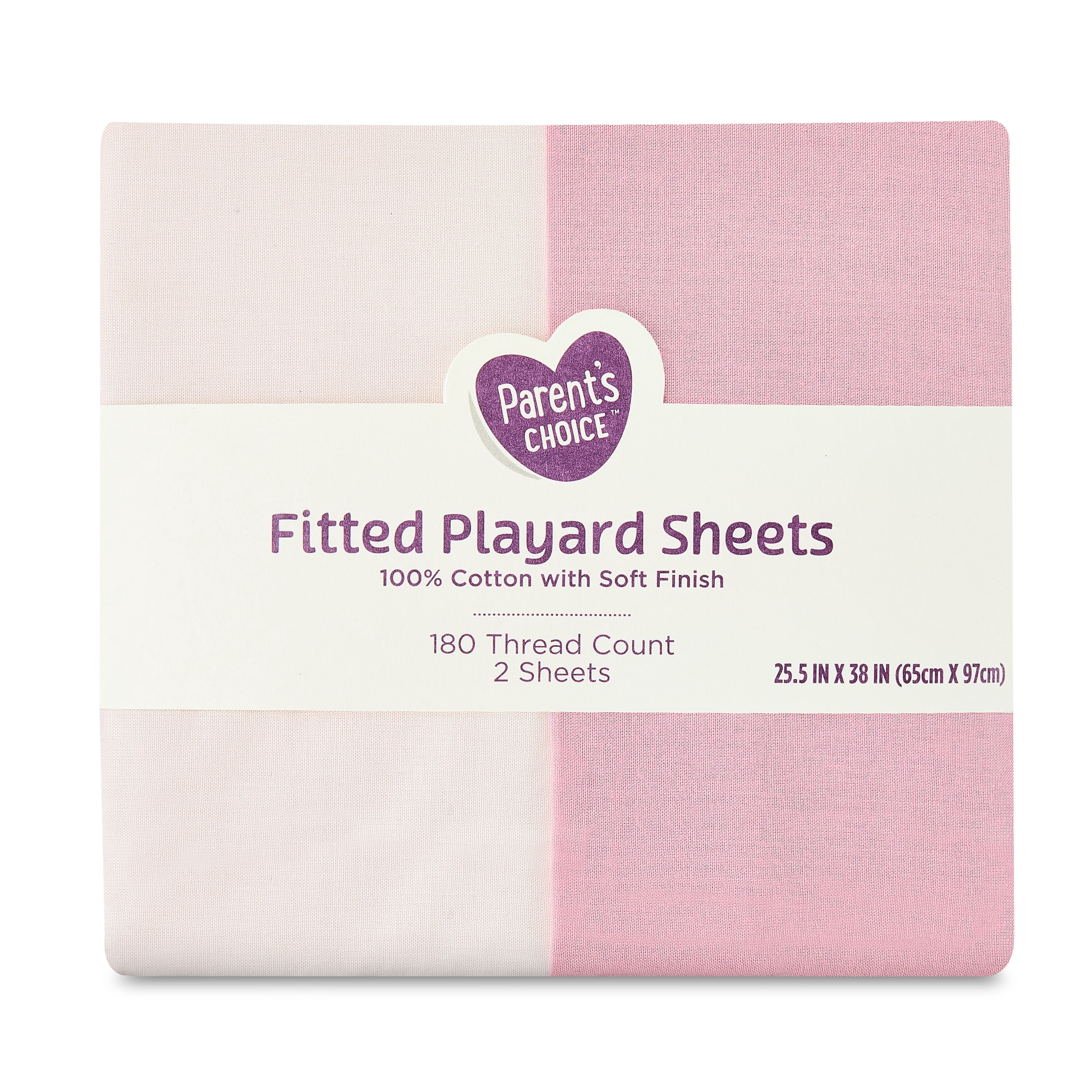 Parent's Choice Cotton Fitted Playard Sheets, Pink, 2-Pack